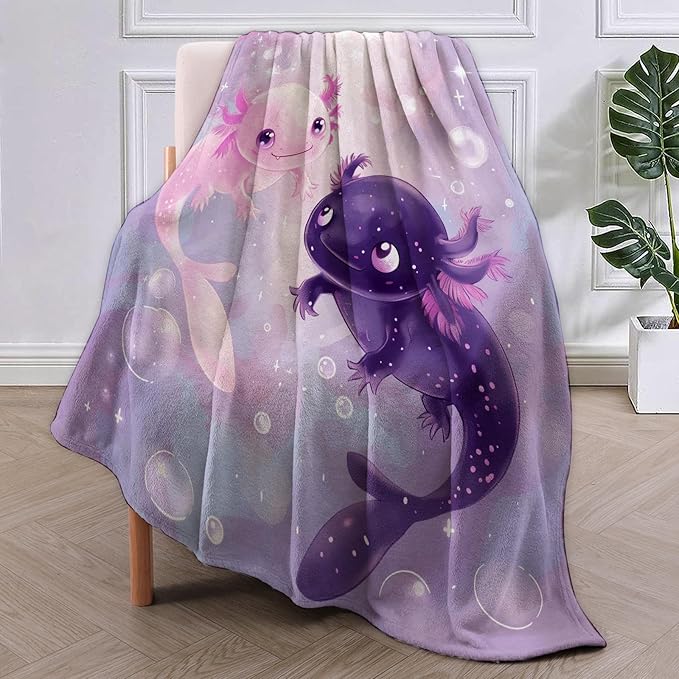 Axolotl Blanket,Cute Axolotls Flannel Throw Blankets,Soft Warm Lightweight Cozy Plush Animal Dark Purple Throws for Bedroom Sofa Home Travel Decor Gifts for Women Girls 60"x50"