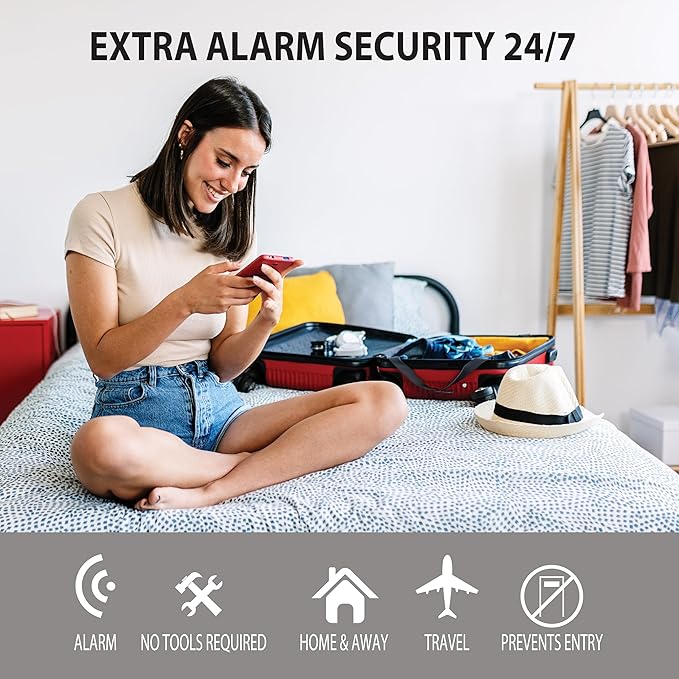 Goldy Lock Portable Alarm and Hotel Door Lock for Home & Travel Security. Door Safety Lock from the Inside of Home, Apartments, Hotel Rooms, College Dorms, and Rentals.
