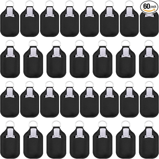 Duufin 60 Pieces Hand Sanitizer Holder Empty Travel Size Bottles Set Including 30 Pieces Clear Refillable Bottles and 30 Pieces Black Hand Sanitizer Holders for Keychain Backpack and Purse