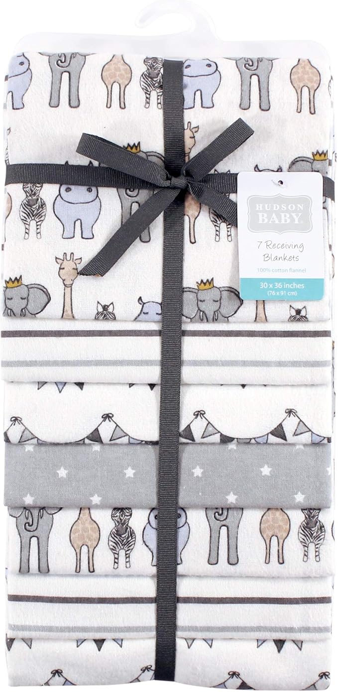 Hudson Baby Unisex Baby Cotton Flannel Receiving Blankets Bundle, Royal Safari, One Size