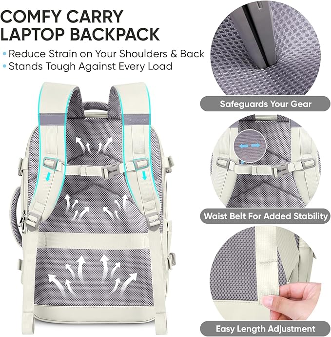 BALEINE Travel Backpack for Women Men, Large Sturdy Carry On Laptop Backpack Gifts for Business, Casual, Weekender, Hiking (XL, Beige)