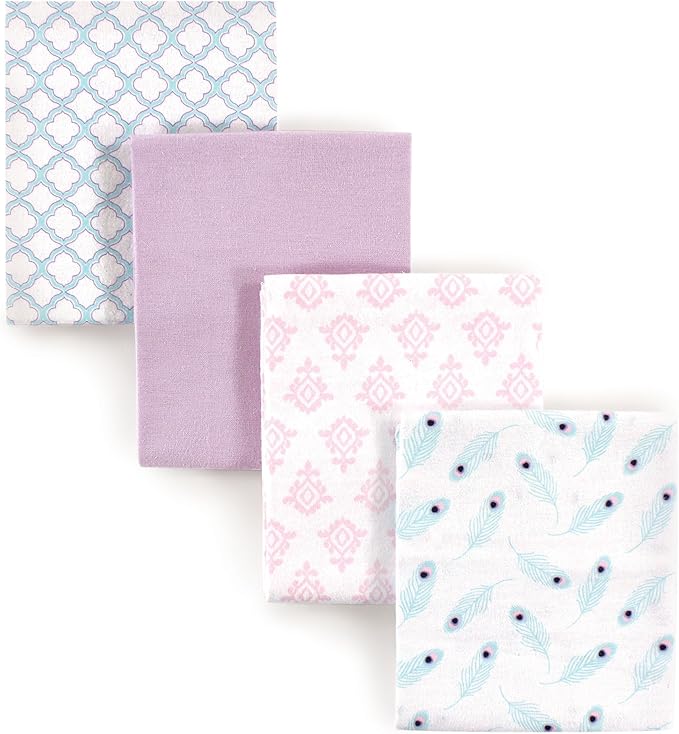 Hudson Baby Unisex Baby Cotton Flannel Receiving Blankets, Peacock, One Size