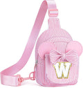 Pink Crossbody Bag, Gifts for Little Girl, Birthday Gifts for 2 3 4 5 6 Year Old Girls Gift Ideas, Birthday Gift for Girl Kids, Small Initial Belt Bag (Pink W)
