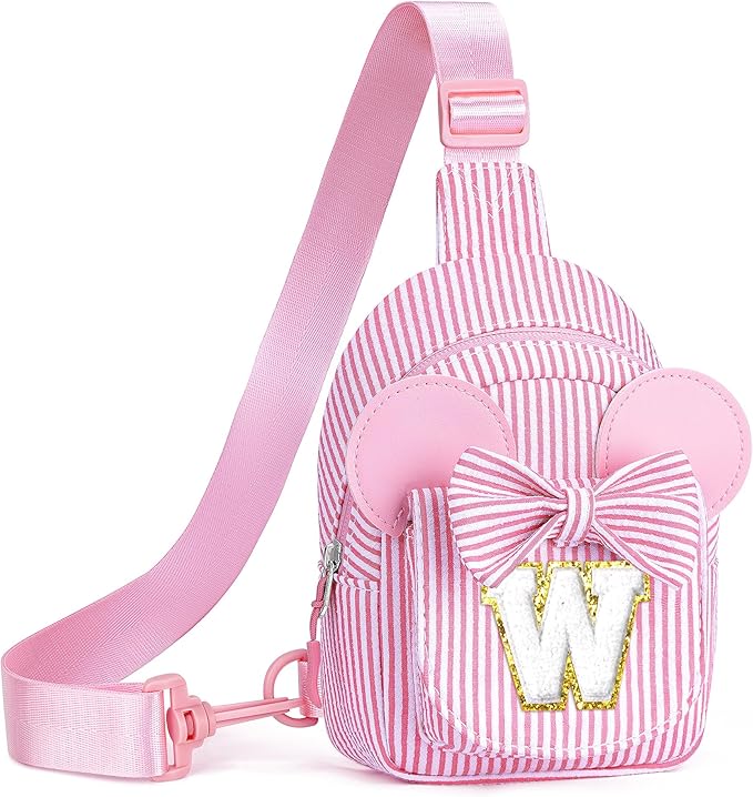 Pink Crossbody Bag, Gifts for Little Girl, Birthday Gifts for 2 3 4 5 6 Year Old Girls Gift Ideas, Birthday Gift for Girl Kids, Small Initial Belt Bag (Pink W)