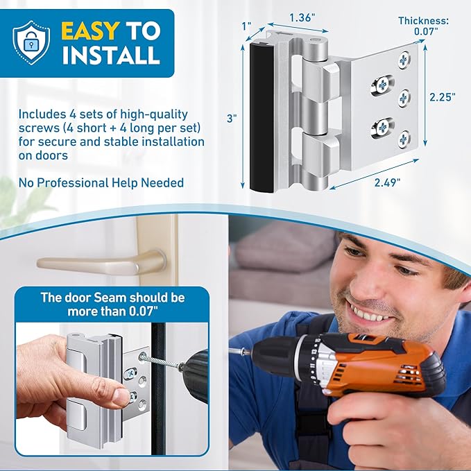 4 Pack 800 lbs Door Reinforcement Lock – Child Proof & Anti-Kick Security Locks for Whole Home Safety – Easy Install Anti-Kick Lock for Inward Doors – Prevents Forced Entry & Unauthorized Access