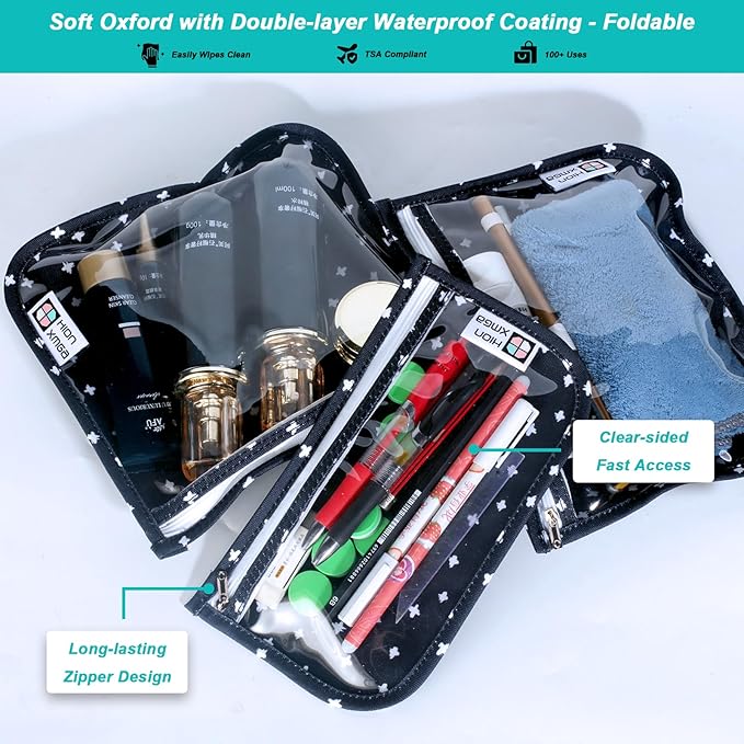 HIONXMGA TSA Approved Toiletry Bag, Set of 3 Clear Travel Toiletry Bag Quart Size Zipper Travel Pouch, Waterproof Makeup Cosmetic Bag for Women Men Kids Toiletries Carry on, PlusXX