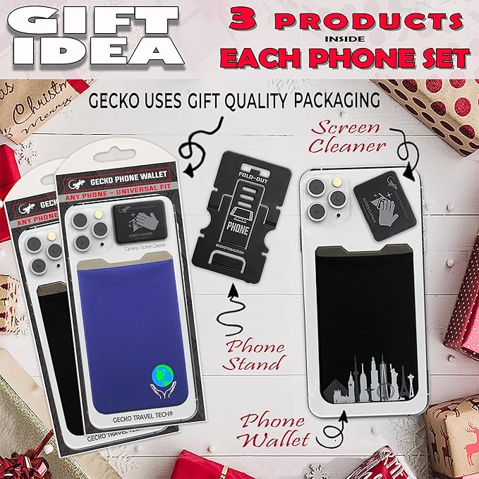 Phone Wallet - Adhesive Card Holder - Cell Phone Pouch - Stick on Lycra Pocket by Gecko - Carry Credit Cards and Cash