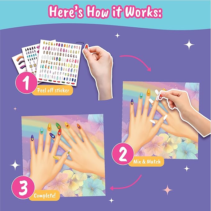 BSCOOL Drawing, Coloring & Sticker. Nails & Makeup Dress Up Sticker Book with 240+ Removable Stickers. Endless Nail Design and Makeup Combination for Kids Ages 4 and Up. Easter Gift for Girls