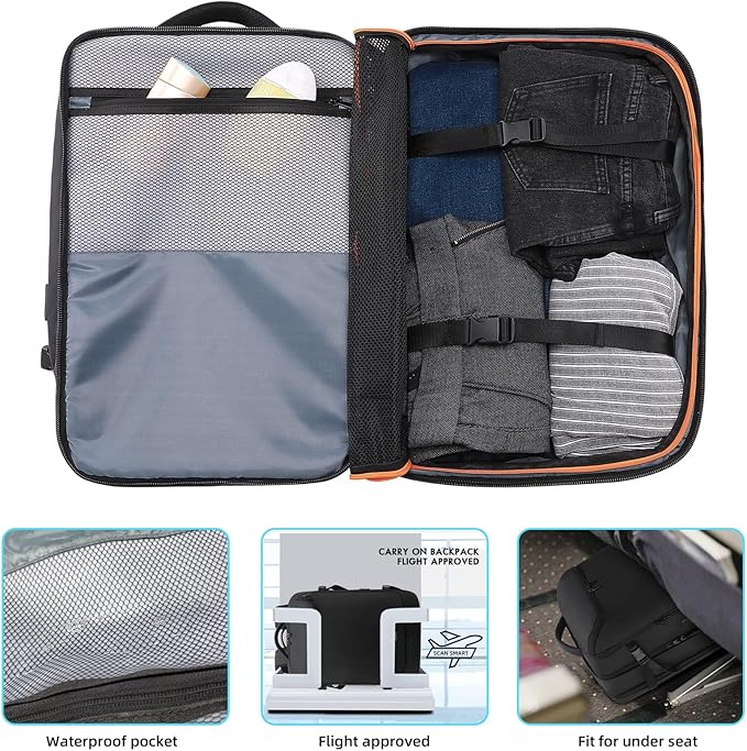 TANGCORLE Travel Carry on Backpack 50L Expandable Flight Approved Backpacks 17.3 inch Laptop and USB Charging Port bags Water Resistant Business Back Pack for Women & Men