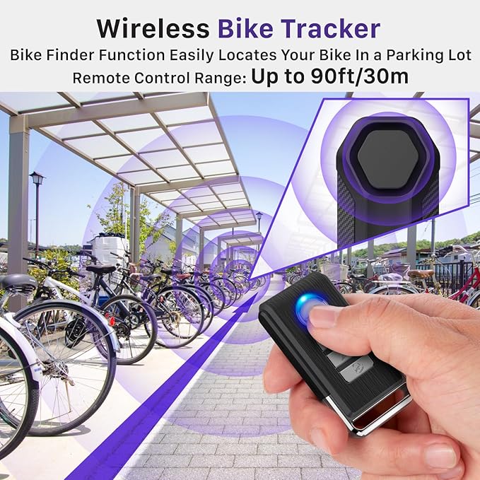 Fosmon 113db Bike Alarm with Remote, Motion Sensor Bicycle SOS Alarm, IP65 Waterproof Anti Theft Alarm System, Wireless Siren for E-Bike, Motorcycle, Scooter, Cart, Trailer