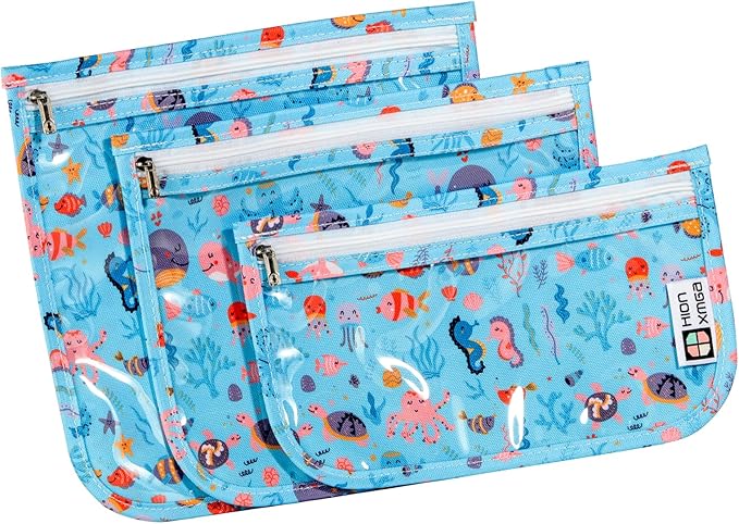 HIONXMGA TSA Approved Toiletry Bag, Set of 3 Clear Travel Toiletry Bag Quart Size Zipper Travel Pouch, Waterproof Makeup Cosmetic Bag for Women Men Kids Toiletries Carry on, Marine