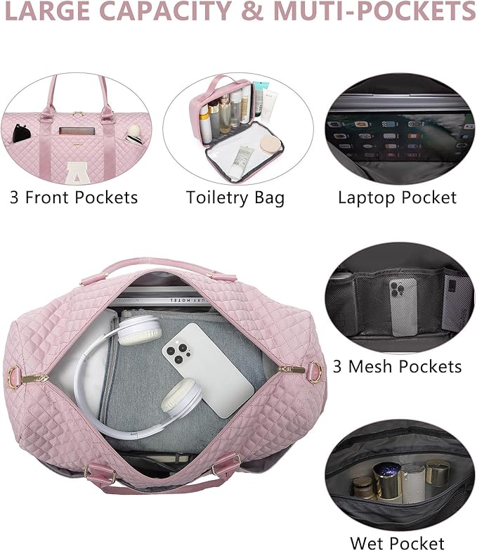 Women Weekender Travel Duffle Bag: Initial Duffel Overnight Bags with Shoe Compartment Large Carry on Tote with Toiletry Bag Weekend Traveling Yoga Gym Hospital Bag for Women with Wet Pocket Letter A