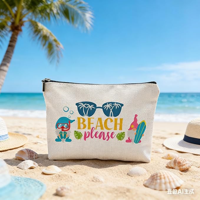 ZUYUROU Beach Makeup Bag for Women, Funny Travel Cosmetic Pouch, Beach Please Zipper Bag, Summer Vacation Gift, Tropical Aesthetic Bag for Girls, Best Escape Anyone Can Have Travel Organizer