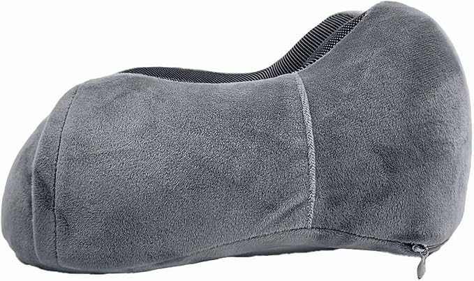 Wolf Essentials 4-Piece Memory Foam Neck Pillow Travel Set – Ergonomic Neck Support Pillow with Eye Mask, Earplugs & Mesh Carrying Case – Comfort for Airplane, Train, or Road Travel