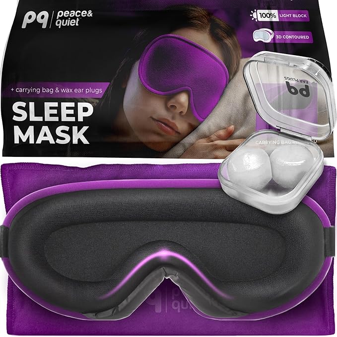 Peace&Quiet | PQ Sleep Mask for Side Sleepers - 3D Contoured Light Blocking Sleeping Mask for Women and Men, Lightweight & Soft Eye Shade Cover for Deep Rest, Premium Quality (Purple)