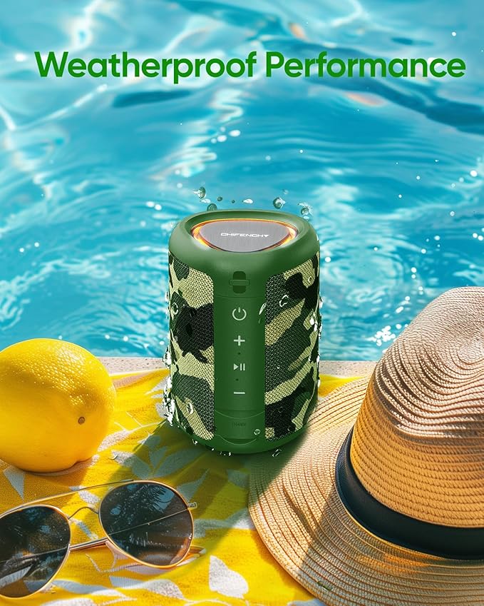 Portable Bluetooth Speaker Beach Essentials: Powerful Crystal Clear Sound/Dynamic Light/IPX5 Waterproof/All Day Playtime/Wireless BT 5.3/TWS Paring, Mom Gifts, Outdoor|Travel|Camping|Pool Accessories