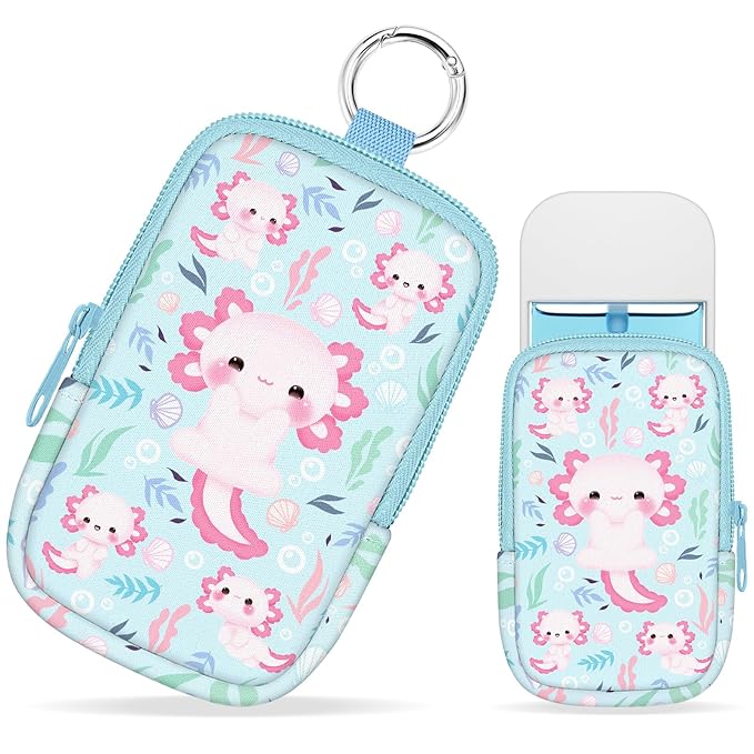 Hand Sanitizer Spray Case, Axolotls Hand Sanitizer Holder Zippered Pouch, Cute Fashion Accessory with Snap Hook for Glow Mist and Power Mist 1FL OZ