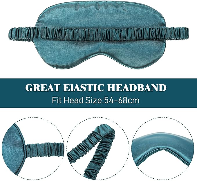Silk Satin Sleeping Mask Eye Mask Set Include 2 Blindfold Eyeshade Elastic Strap Double Layer Silk Filling Eye Cover 2 Ear Plugs 2 Storage Bags for Women and Men Sleep Travel Nap (Black, Dark Green)