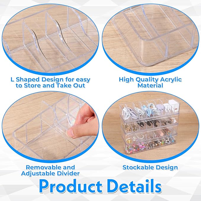 4 Pcs Cord Storage Organizer Clear Plastic Cable Storage Box with 40 Silicone Wire Ties, Cord Organizer Box with Lid for Home Office Desk Organization, Jewelry and Accessories