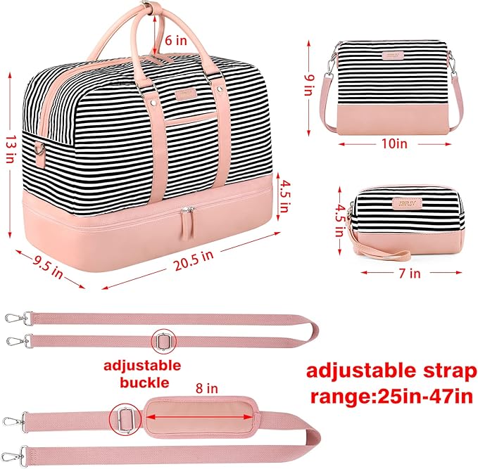 Weekender Bag for Women, Large Overnight Bag Canvas Travel Duffel Bag Carry On Tote with Shoe Compartment 21" 3Pcs Set