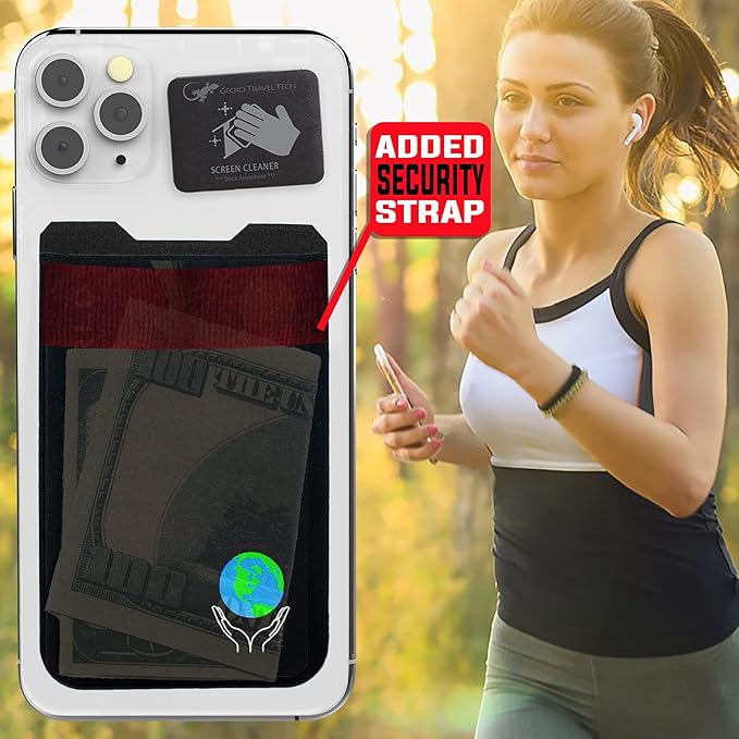 Phone Wallet - Adhesive Card Holder - Cell Phone Pouch - Stick on Lycra Pocket by Gecko - Carry Credit Cards and Cash