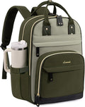 LOVEVOOK Laptop Backpack for Women with Giant Tumbler Holder Pocket,18.4 inch School College Book Bag Nurse Teacher Backpack,Work Travel Backpack Laptop Computer Bag,Olive green-Bean green-Kelp green