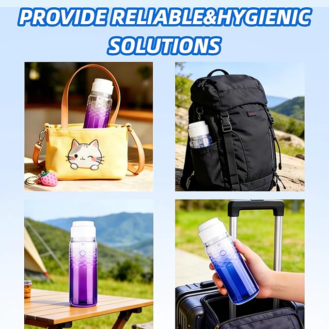 Portable Bidet for Travel & Postpartum Care - 320ML Handheld Peri Bottle with 3 Pressure Settings & 800mAh Battery, IPX6 Waterproof for Women Hygiene and Outdoor Use (Purple, 320ml)