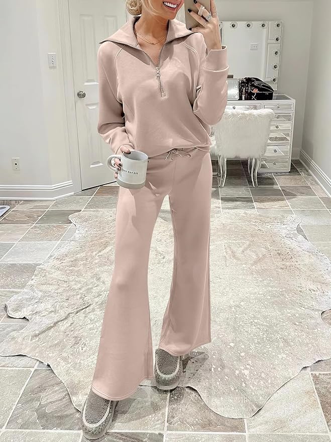 ANRABESS Women 2 Piece Outfits 2025 Fall Fashion Airport Wide Leg Pants Lounge Set Leisure Travel Vacation Clothes Sweatsuits