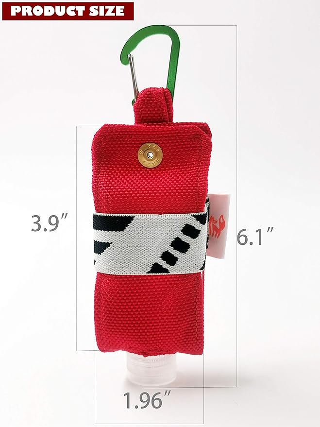 Travel Size Hand Sanitizer Holder,Bottle Case and Carabiner Carrier bag-Portable Mini Waist Bag for Liquids Clip On Belt Loop, Backpack and Purse - Includes Empty 60ml/ 2 oz Reusable Bottle(Red)