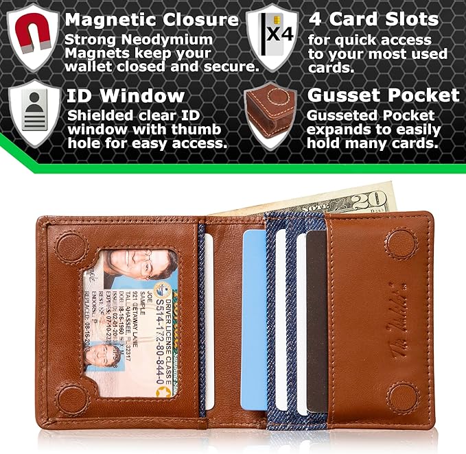 ID Stronghold Waltlet - RFID Blocking Bifold Wallet for Men with Magnetic Clasp (IDSH7068-den)