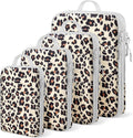 4 Set Compression Packing Cubes For Travel Bags Organizer For Luggage Suitcase Organizer, Compression Bags For Travel Accessories Luggage Storage Set (4 Pcs, Brown Leopard)