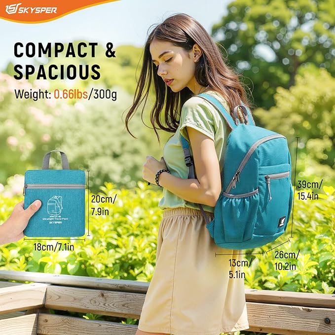 SKYSPER Anti Theft Hiking Backpack, 18L RFID Packable Travel Daypack, Lightweight Foldable Back Pack for Walking Daytrip