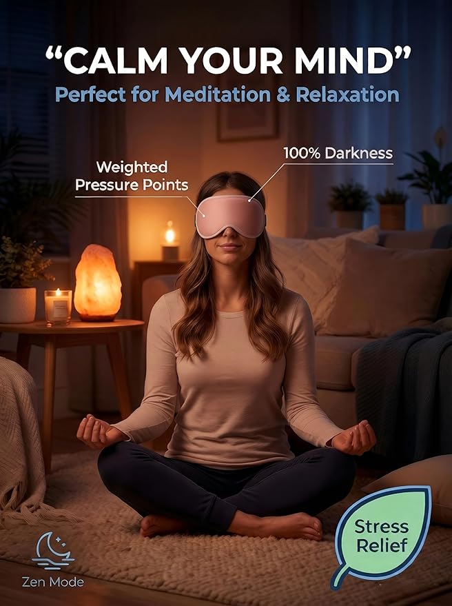Weighted Eye Mask for Sleeping 2 Pack - 3D Contoured Sleep Masks for Women Men, Blackout Eye Mask for Travel, Meditation, Airplane, Memory Foam, Adjustable Strap Purple Pink