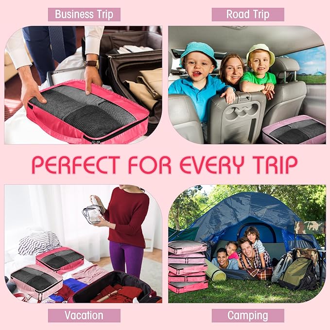 5 Pcs Packing Cubes for Suitcase Large Travel Cubes Carry on Luggage Organizer Bags for Clothes Accessories(L,Pink)