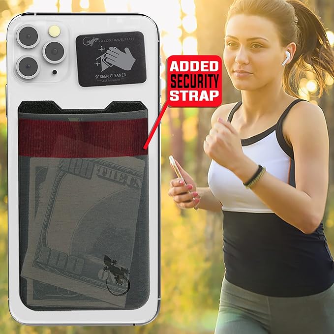 Phone Wallet - Adhesive Card Holder - Cell Phone Pouch - Stick on Lycra Pocket by Gecko - Carry Credit Cards and Cash