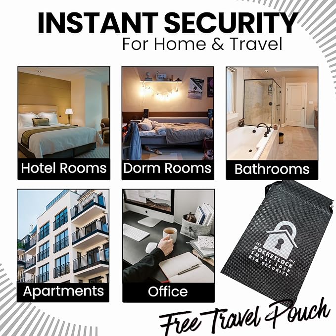 Portable Door Lock 2 Pack for Travel – Hotel Door Locks for Travelers Security – Door Safety Lock from Inside for Home & Apartment – Travel Locks for Hotel Rooms – (Black)