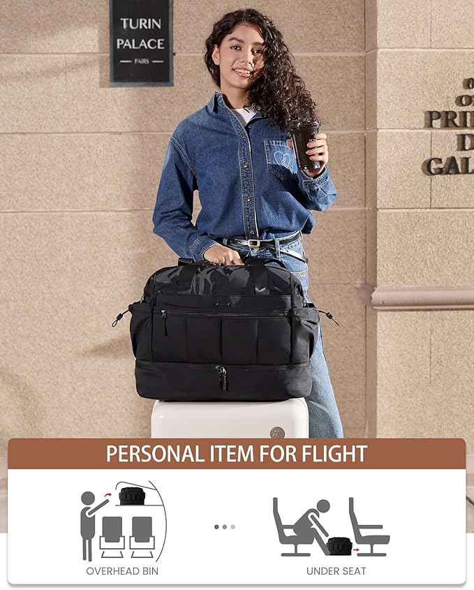LOVEVOOK Weekender Bags for Women, Travel Duffel Bag, Large Overnight Bags with Shoe Compartment, 38L Carry on Gym Hospital Bag with Wet Pocket, 2 Pcs