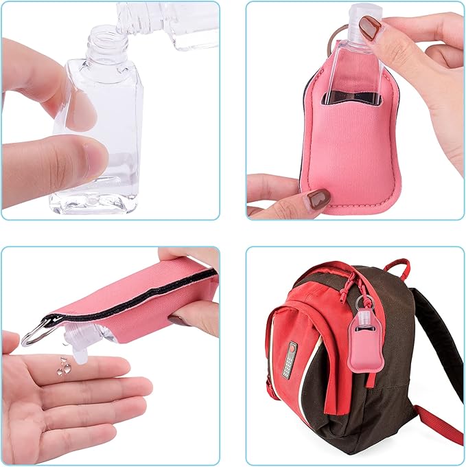 Duufin 60 Pieces Hand Sanitizer Keychain Holders Empty Travel Bottles Set Including 30 Pieces Reusable Clear Bottles and 30 Pieces Hand Sanitizer Holder for Backpack and Purse