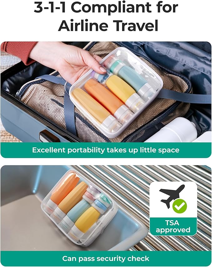 BAGSMART 18 Pack TSA Approved Travel Bottles for Toiletries, Leak Proof Silicone Travel Size Containers Bottles for Shampoo, Soft Pastel