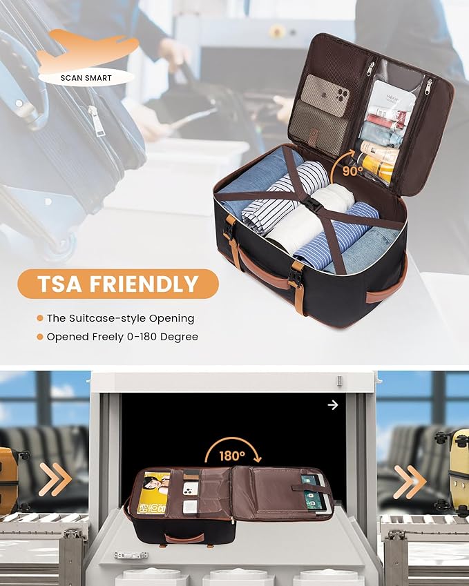 LOVEVOOK Carry On Backpack, 50L Travel Backpack Women with 3 Packing Cubes, TSA Airline Approved Suitcase Bag as Personal Item, Waterproof 18 inch Laptop Backpack for Weekender Overnight,Black-Brown