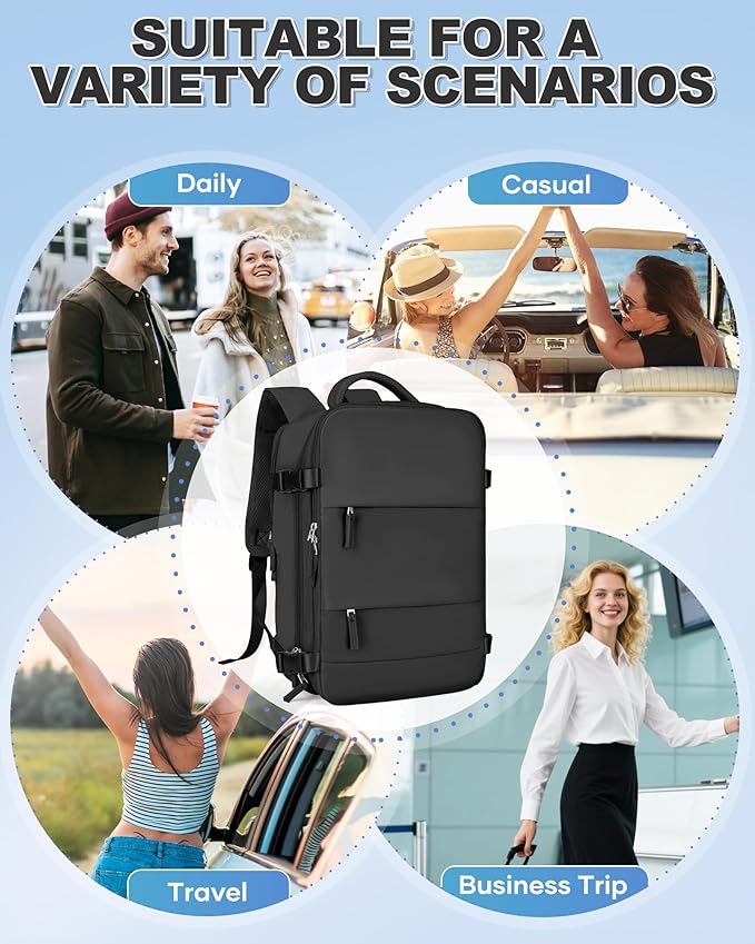 VGCUB Vacuum Backpack Travel with Pump Vacpack System Storage Compression Carry on Laptop Work Business Waterproof College Bags Casual Daypack Backpacks for Women Men Black