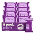 goodwipes Flushable Butt Wipes - Vitamin E & Aloe - Sewer & Septic Safe - Extra Large Adult Wet Wipes For Women & Men - Bathroom Essentials - Lavender, 418 Count (8 Packs + 1 Travel)