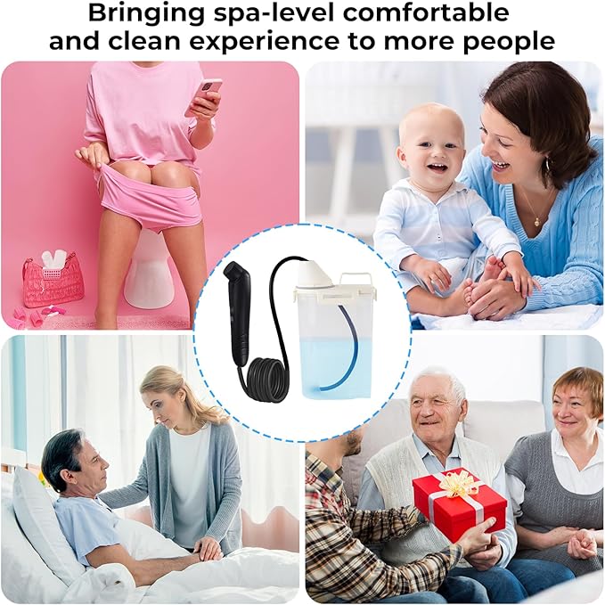 Portable Electric Bidet Sprayer, 2600mAh Rechargeable Handheld Bidet for Travel | Toilet | Personal Care | Postpartum | Hygiene Cleaning | Baby Care, 2.5L Water Container, 4ft Hose, Hook& Storage Bag