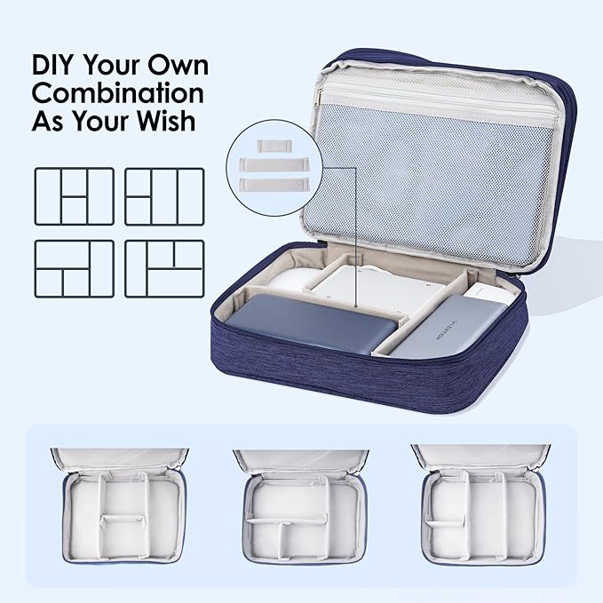 LENTION Cable Electronics Organizer Bag Pouch, Travel Accessories Carry Case Portable Bag Waterproof Double Layers All-in-One Storage Bag Carrying for Cord, Charger, Power Bank, Earphone Blue