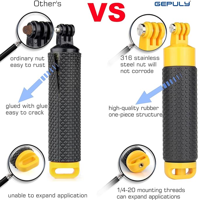 GEPULY 60M/196FT Waterproof Case for GoPro Hero 13 12 11 10 9 Black, Floating Handle Grip Pole Stick Monopod Underwater Accessories Protective Case Dive Shell