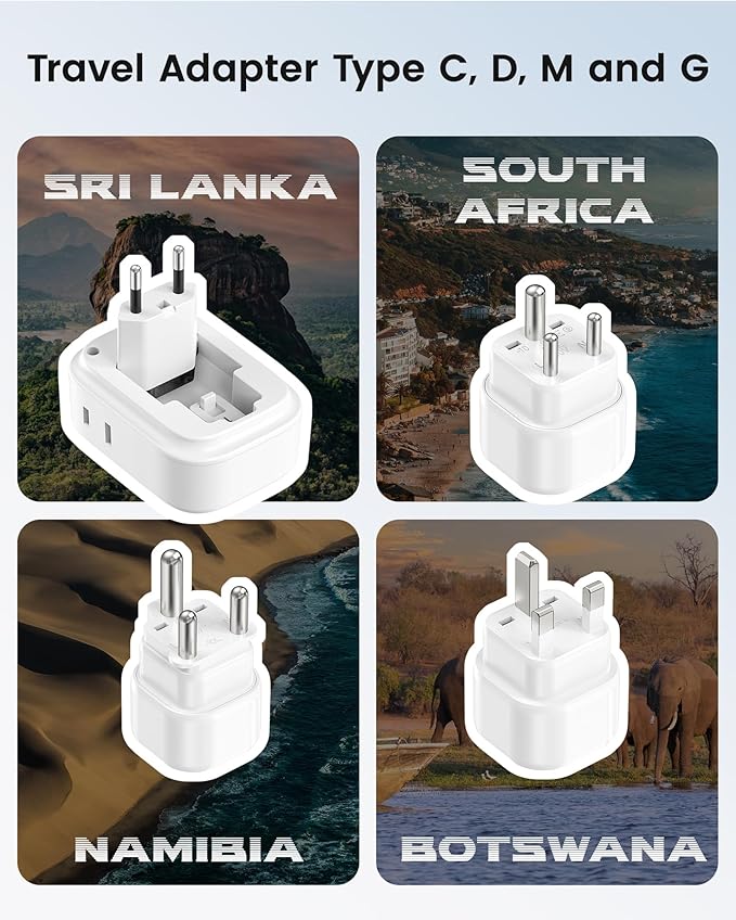 LENCENT Type C and Type D G M Universal Travel Adapter Kit with 4 Outlets 4 USB Ports(2 USB C), International Power Adapter Plug for Botswana Sri Lanka Europe UK Italy Ireland South Africa India