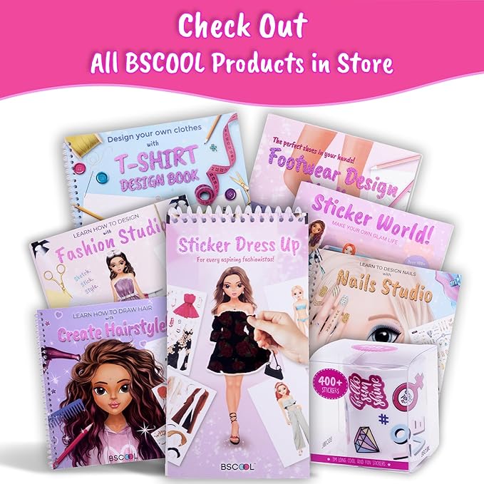 BSCOOL - Drawing, Coloring & Activity Book. Nail Design Book with Stickers and Guides. Fashion Design Sketchbook for Kids 5 and up. Little Designer Book - Nail Sticker Book. Easter Gift for Girls