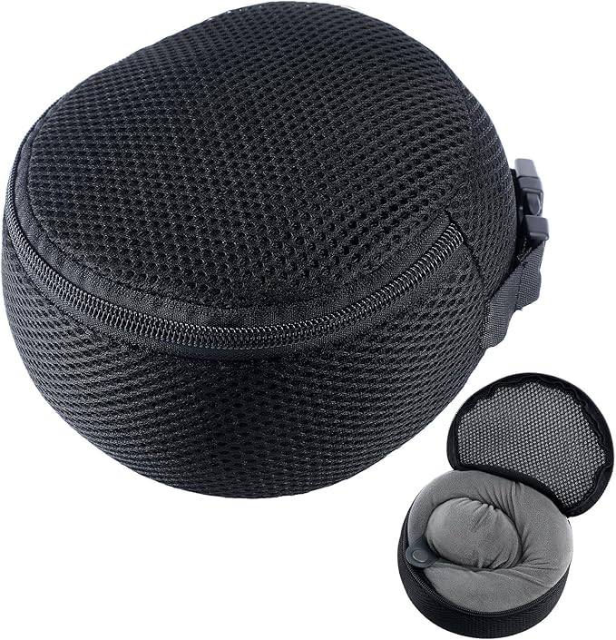 Shinylin 1 Pack Black Neck Pillow Travel Case Compact Carrying Case Bag for Airplane Train Journey Quick Release Clasp Attaches to Luggage (Pillow Not Included)