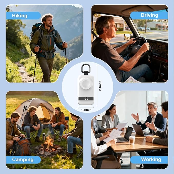 Portable Charger for Apple Watch, 2500mAh & Digital Display – Magnetic Fast Charging iWatch Charger for Travel – for Apple Watch Series 1-11/SE1-3/Ultra 1-3 (White)