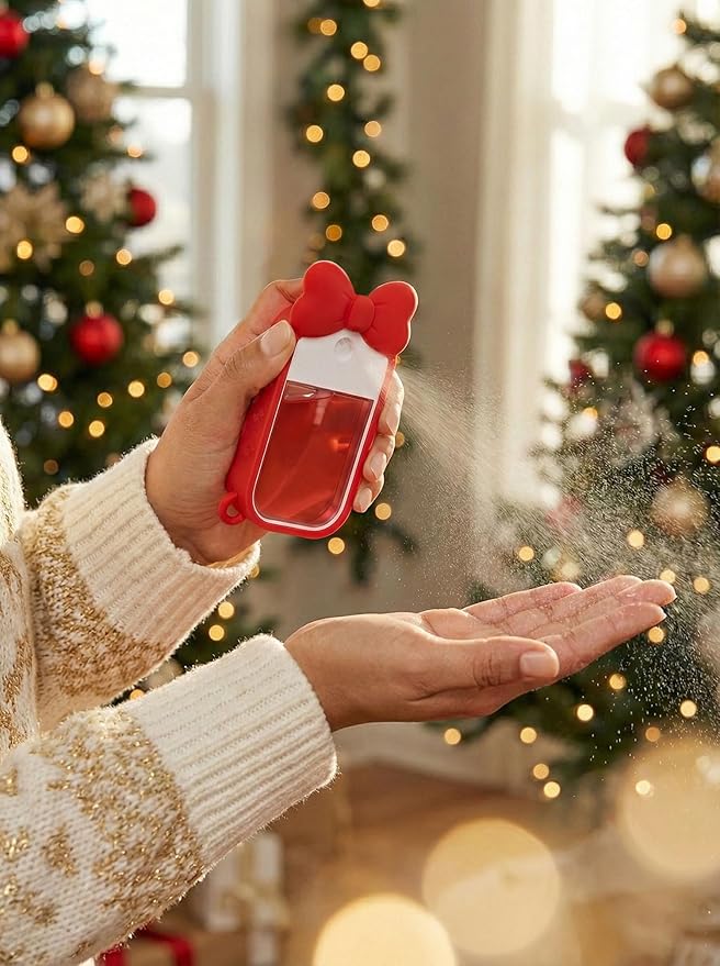 Silicone Bow Case Compatible with Touchland Hand Sanitizer Spray 1 oz (30 mL), Cute Holder with Keychain Clip, Gift for Girls